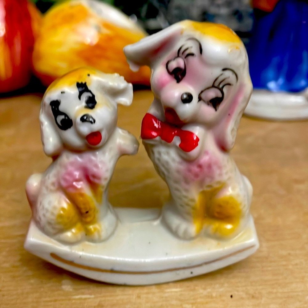 Vintage Japanese Ceramic Pups on Rocker